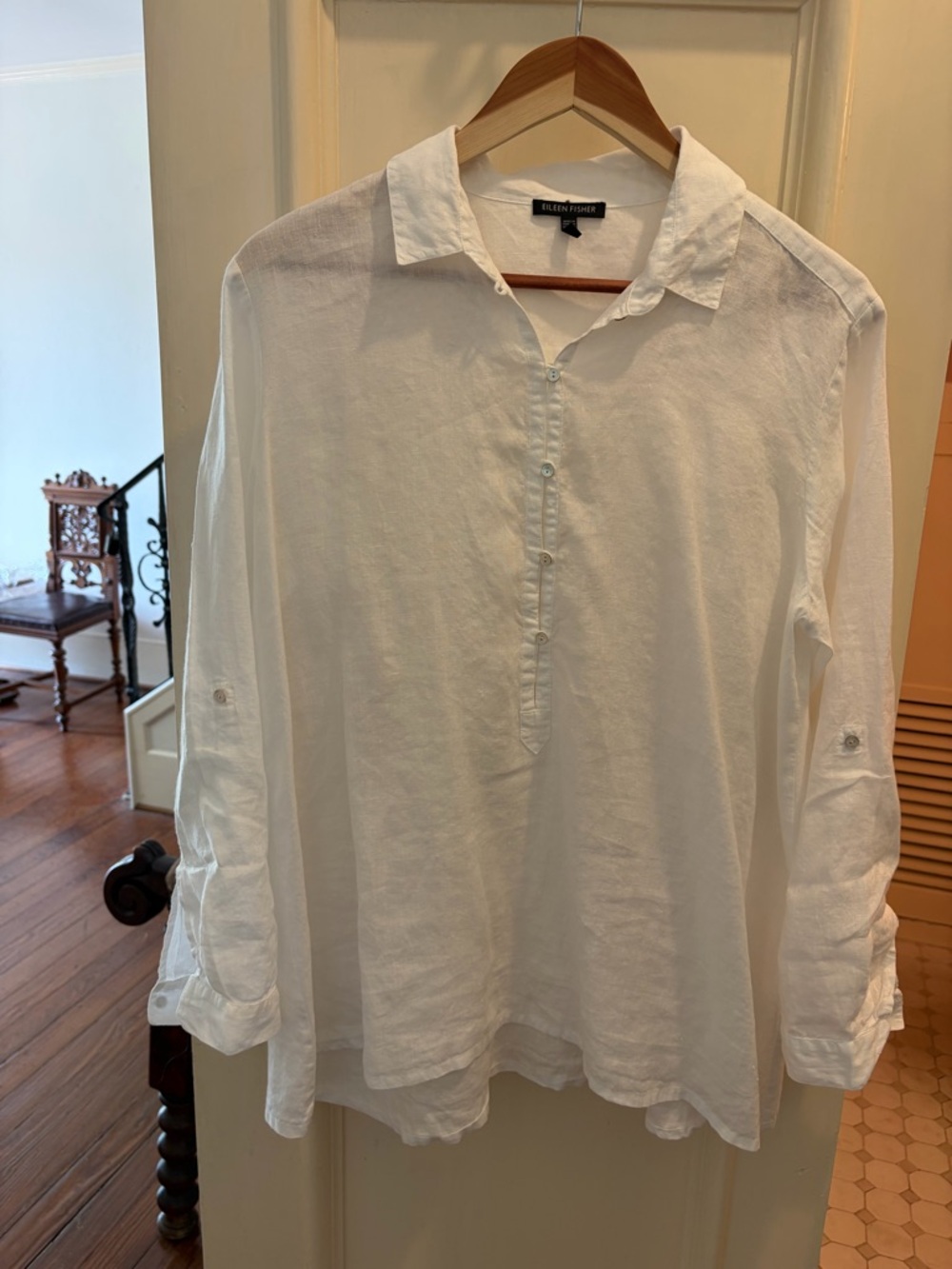 Eileen Fisher White Linen Button-Front Shirt